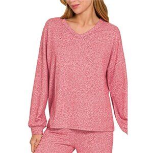 Zenana Soft Melange Long Sleeve Tee & Pants Set
